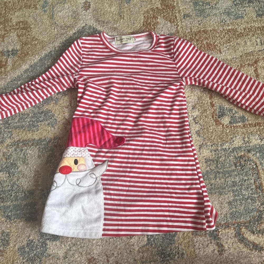 Festive Red and White Striped Kids Dress